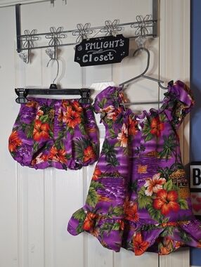 KOKO Keiki Hawaii Girls Tropical Purple Ruffled Dress & Bloomer Set 4